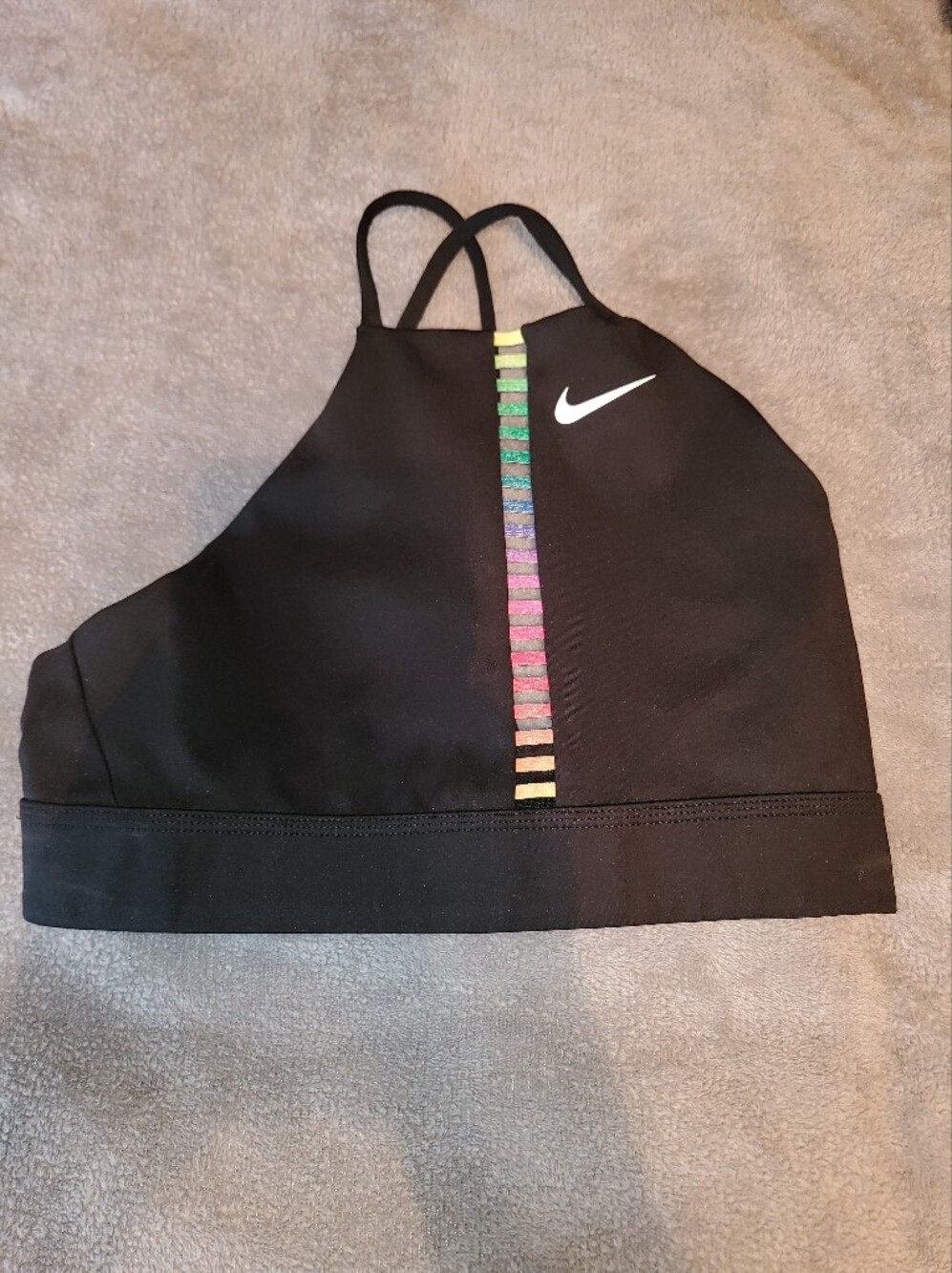 Nike Black Sports Bra with Multicolor Stripe Accent